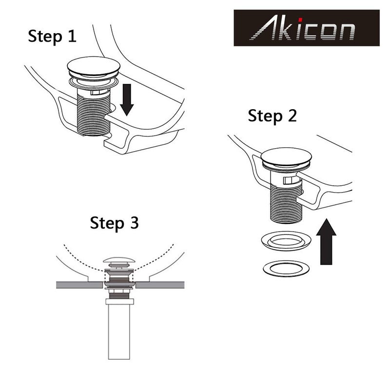 Akicon Copper Push Button Bathroom Sink Drain Stop & Pop Lavatory Stopper Without Overflow Bathroom Basin - Image 3